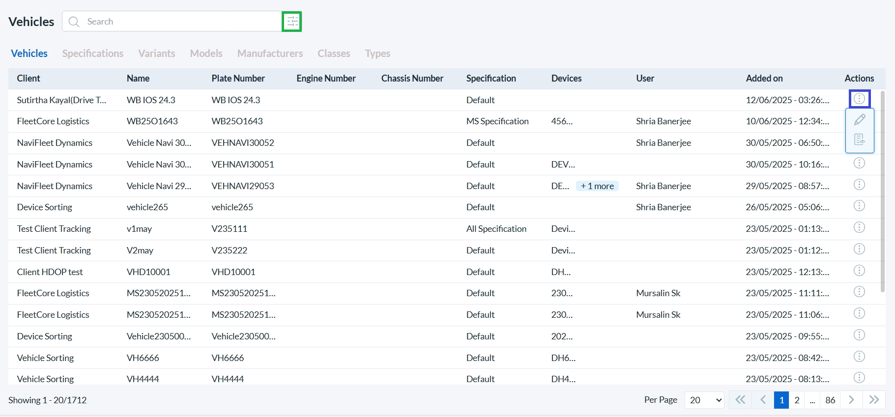 Super Admin Vehicles List