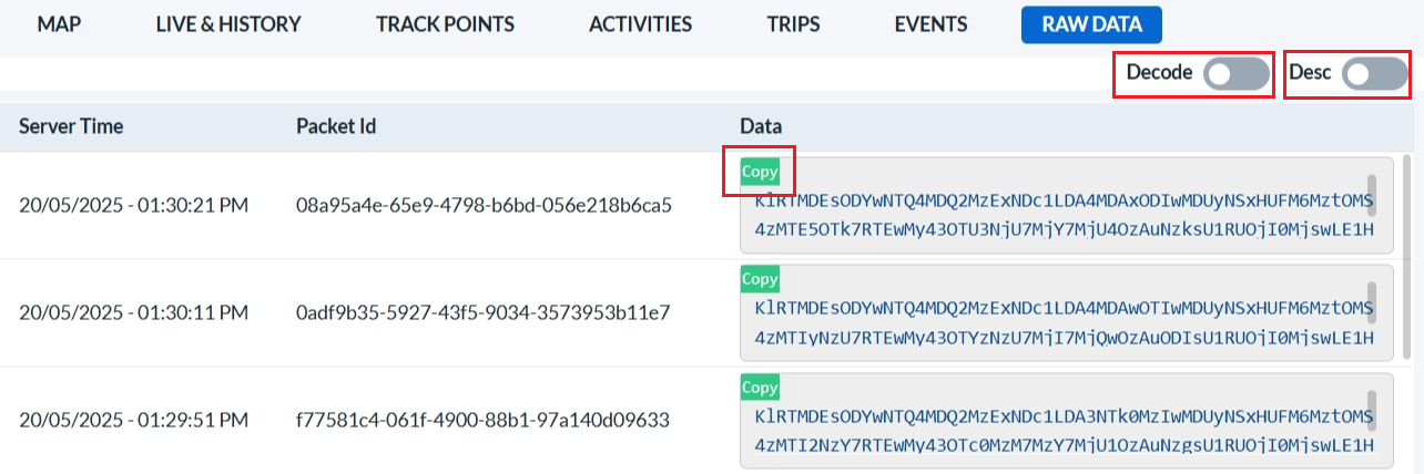 Tracking Device Raw Data Functions